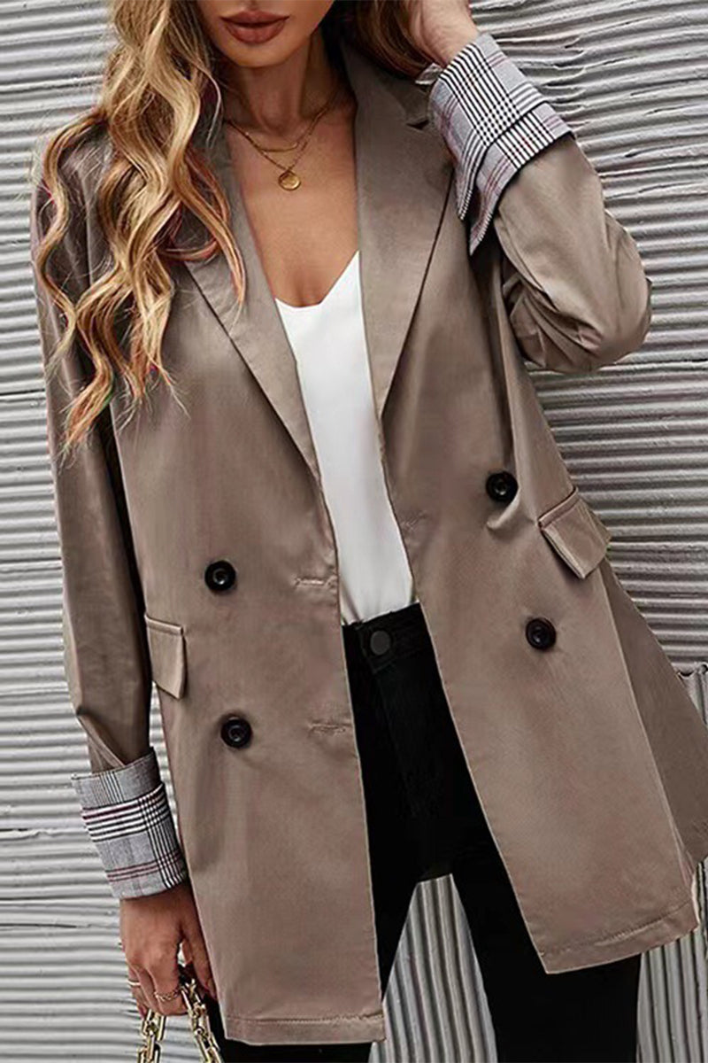 Kaynafashions - Fashion Work Solid Buttons Turndown Collar Outerwear(6 colors)