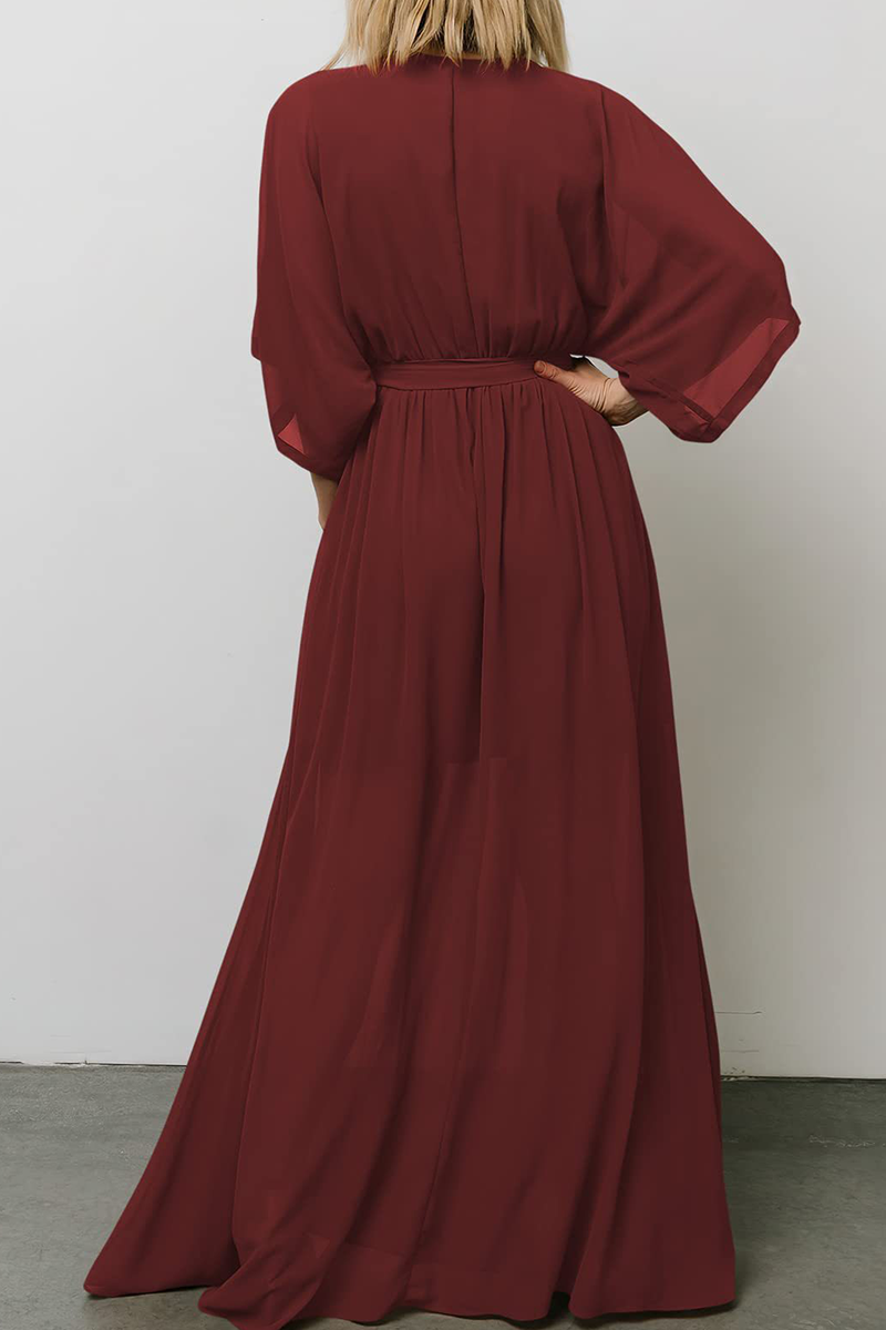 Kaynafashions - Casual Print Patchwork V Neck Waist Skirt Dresses(7 Colors)