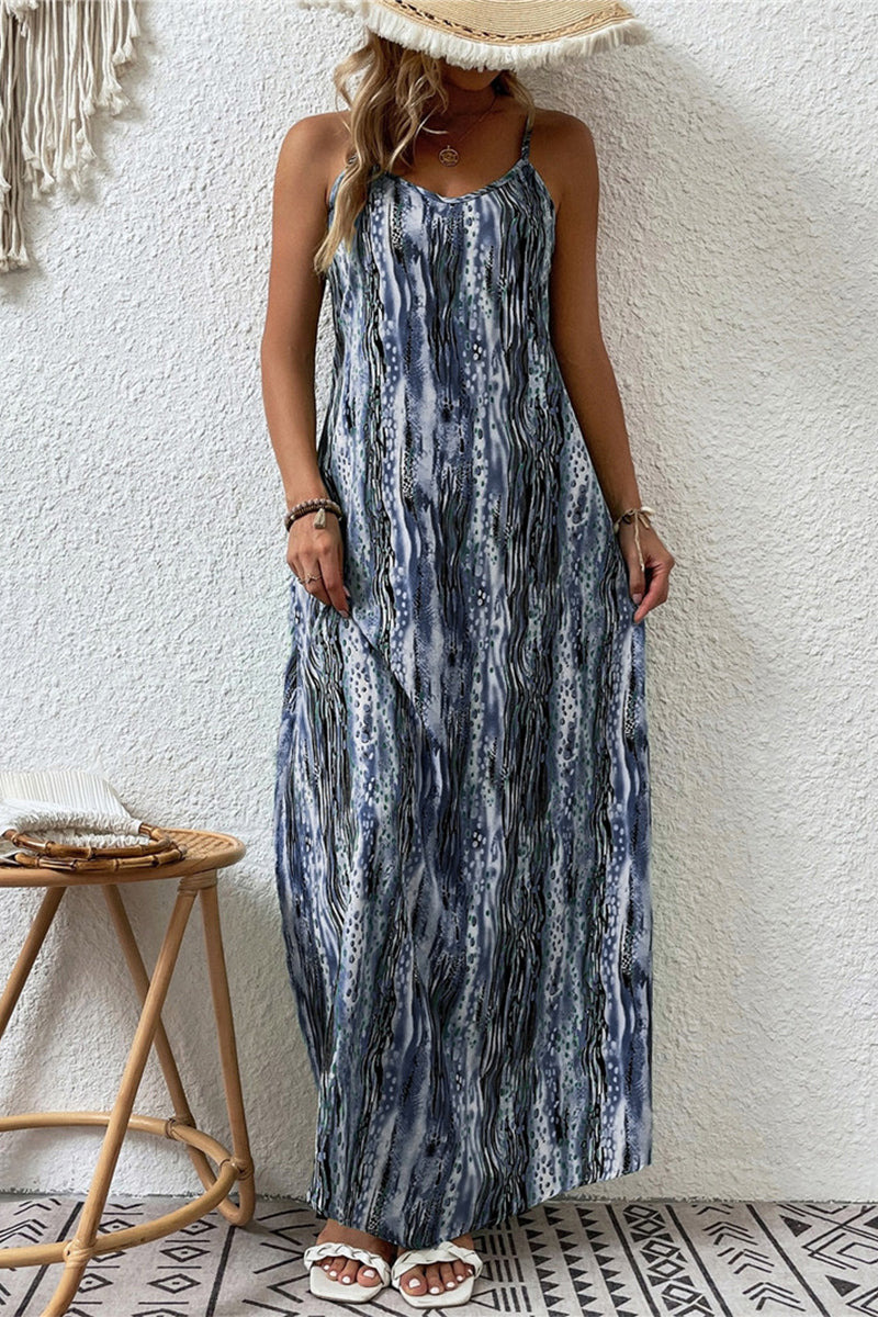Kaynafashions - Casual College Print Patchwork O Neck Sling Dress Dresses