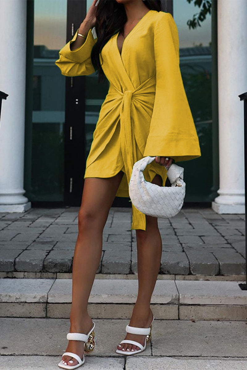 Kaynafashions - Casual Solid Bandage V Neck A Line Dresses