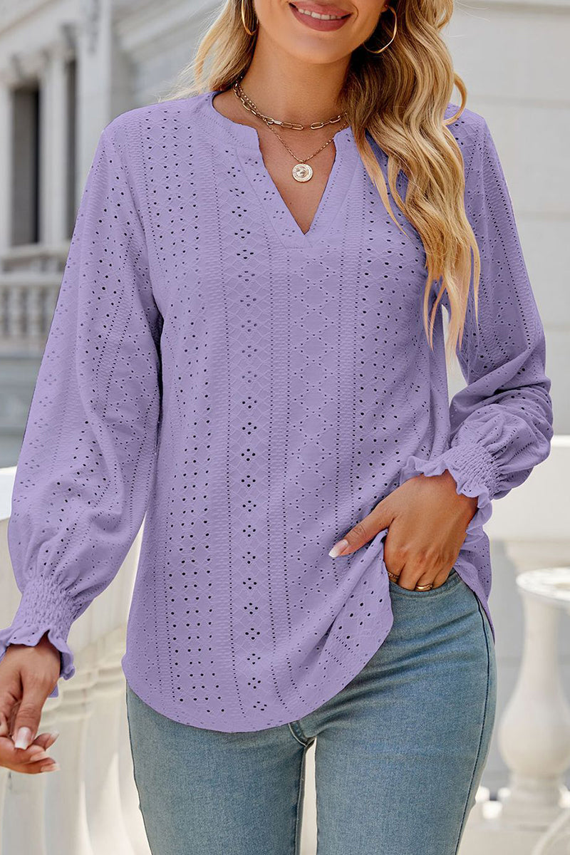 Kaynafashions - Casual Solid Hollowed Out Stringy Selvedge V Neck Tops