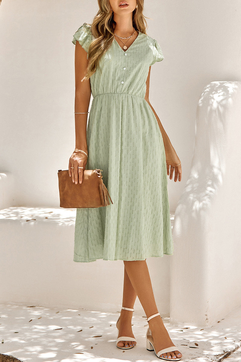 Kaynafashions - Sweet Elegant Solid V Neck A Line Short Sleeve Dress