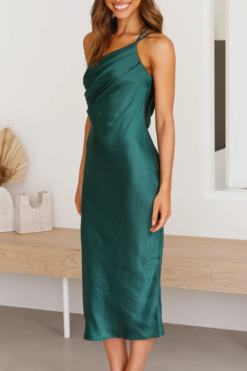 Kaynafashions - Fashion Celebrities Solid Patchwork Spaghetti Strap A Line Dresses(4 Colors)