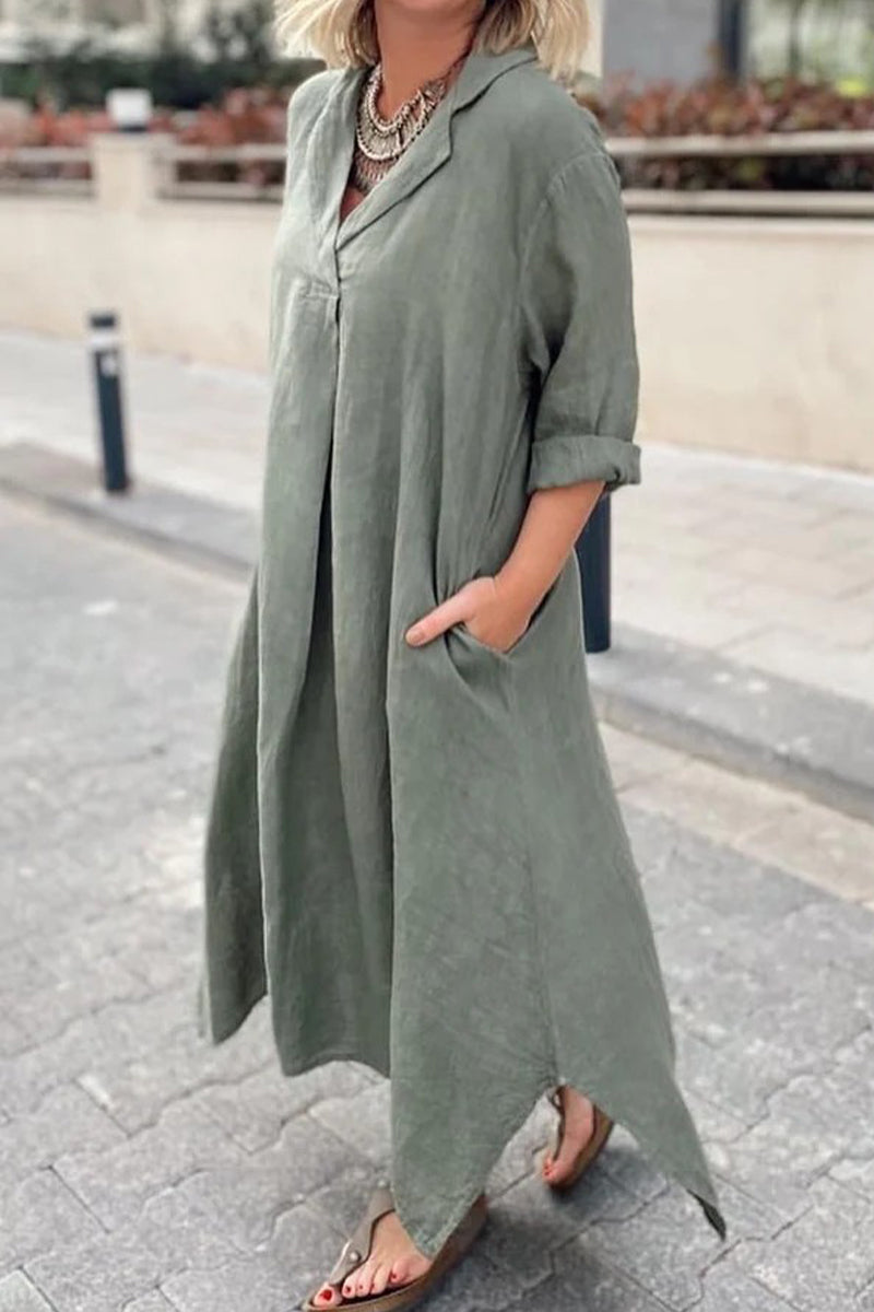 Kaynafashions - Street Solid Pocket POLO collar A Line Dresses