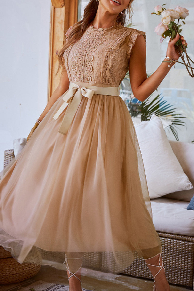 Kaynafashions - Celebrities Elegant Solid Mesh O Neck Princess Dresses