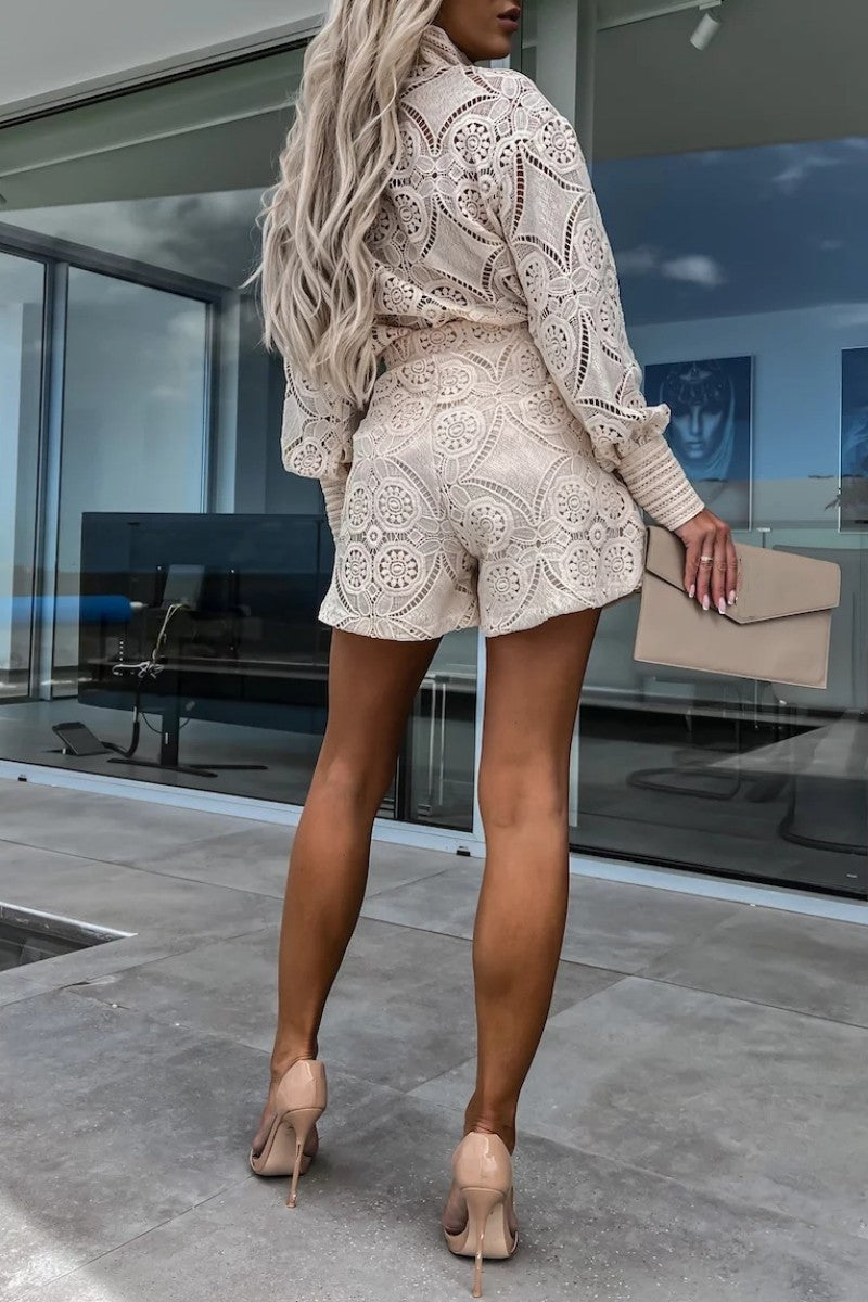 Kaynafashions - Casual Solid Buckle Mandarin Collar Long Sleeve Two Pieces