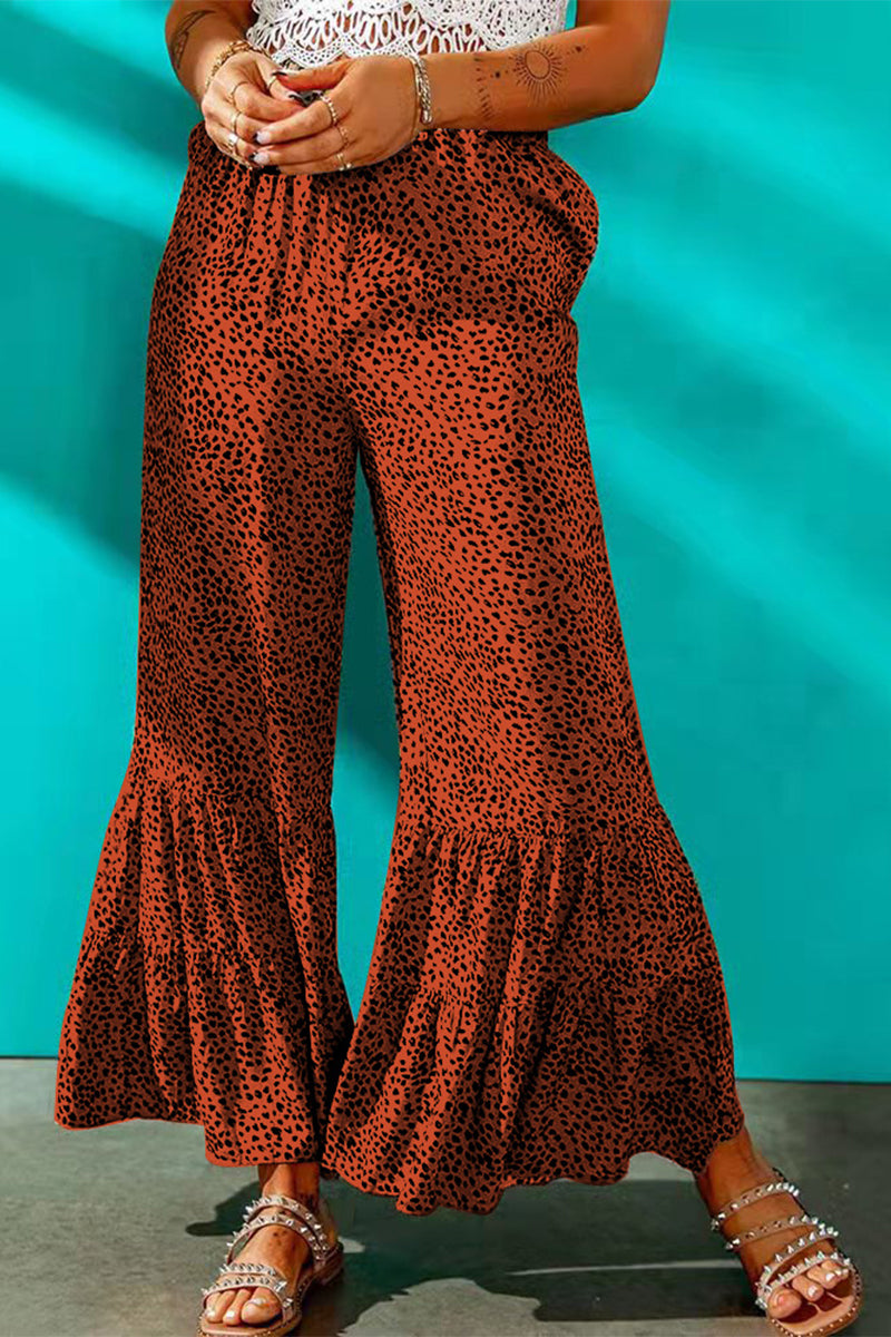 Kaynafashions - Elegant Printing Loose Mid Waist Wide Leg Full Print Bottoms(7 Colors)