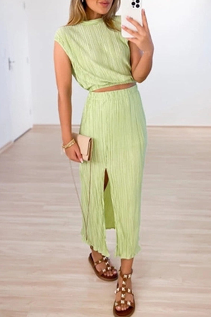 Kaynafashions - Sweet Elegant Solid Slit Fold Half A Turtleneck Two Pieces(5 Colors)