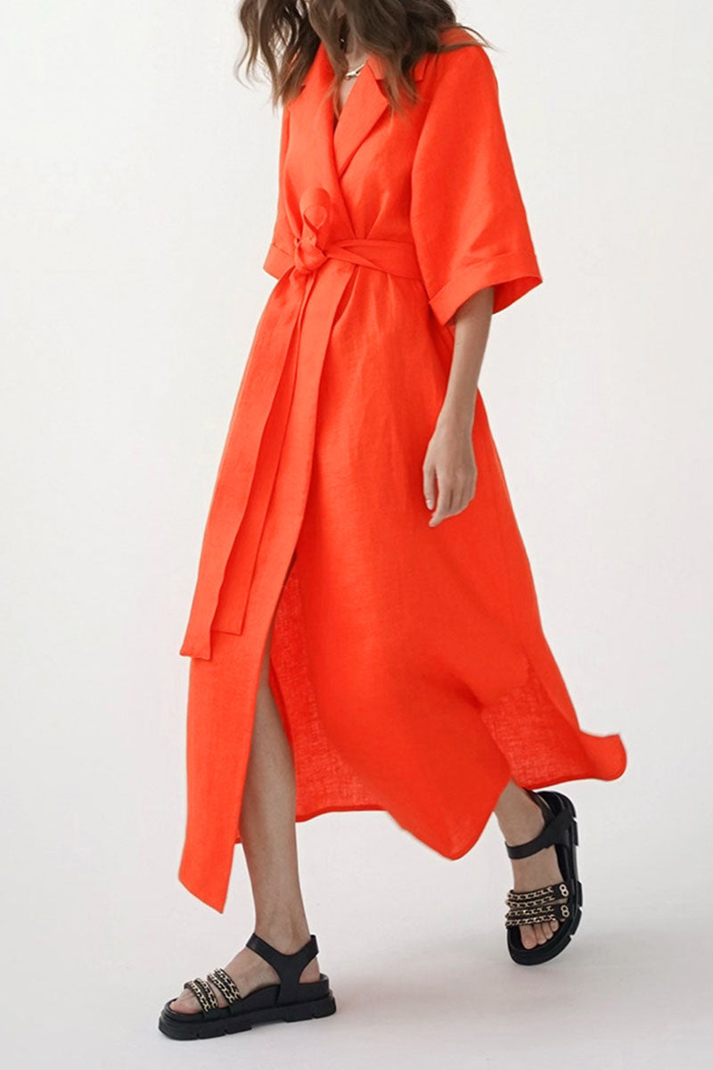 Kaynafashions - Casual Solid Bandage Patchwork Turn-back Collar Straight Dresses
