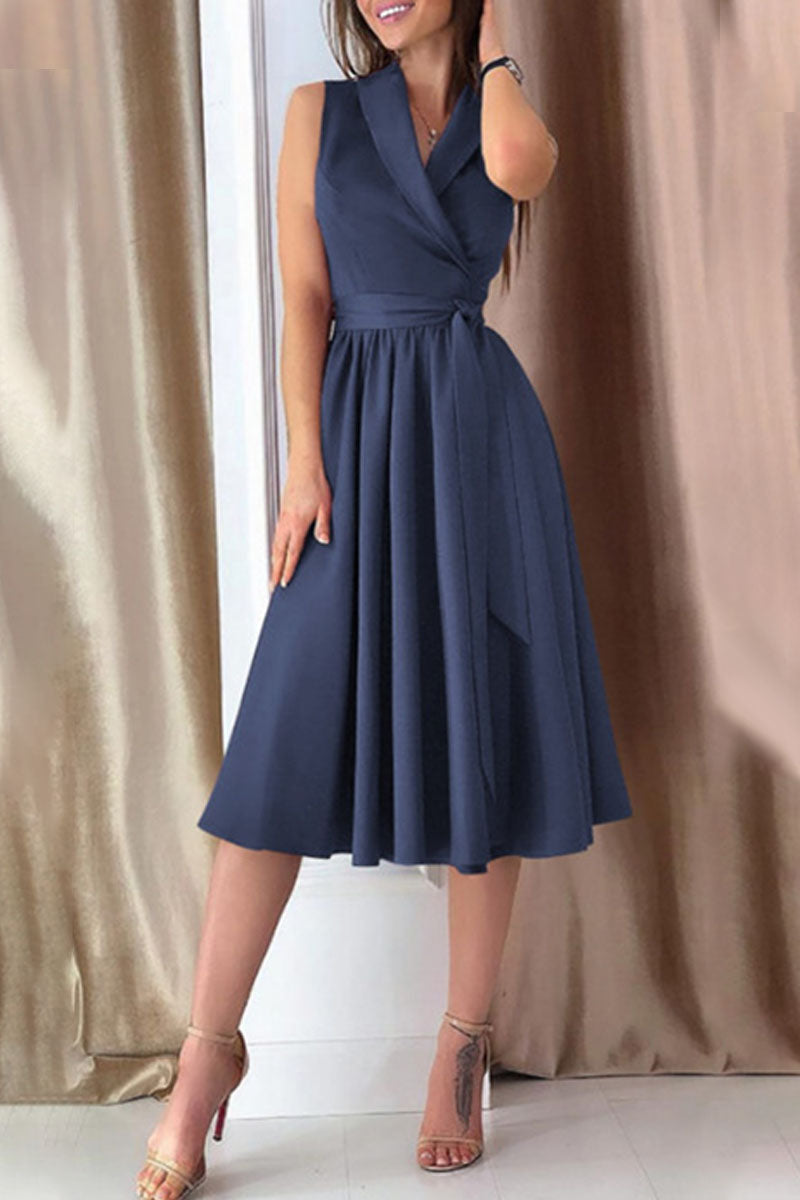 Kaynafashions - Fashion Sexy Solid Frenulum V Neck A Line Dresses(4 colors)