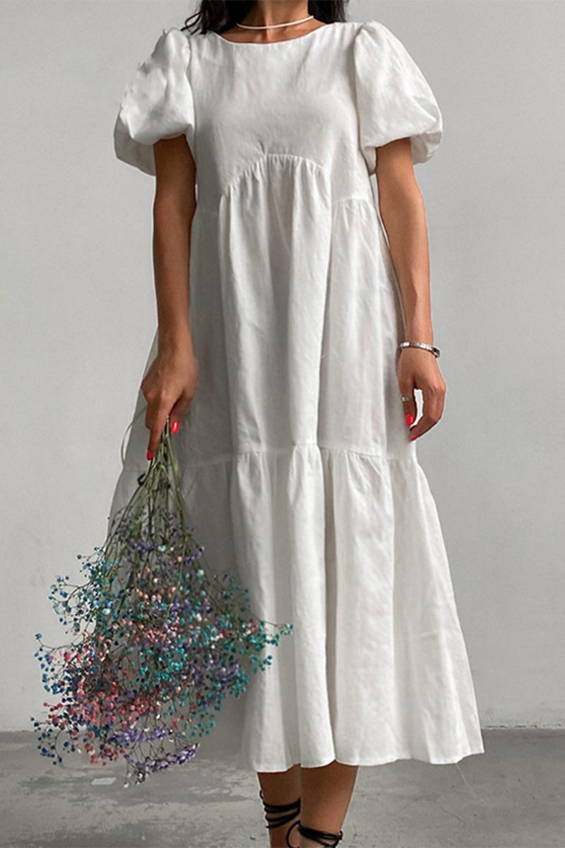 Kaynafashions - Casual Simplicity Solid Solid Color O Neck Cake Skirt Short Sleeve Dress