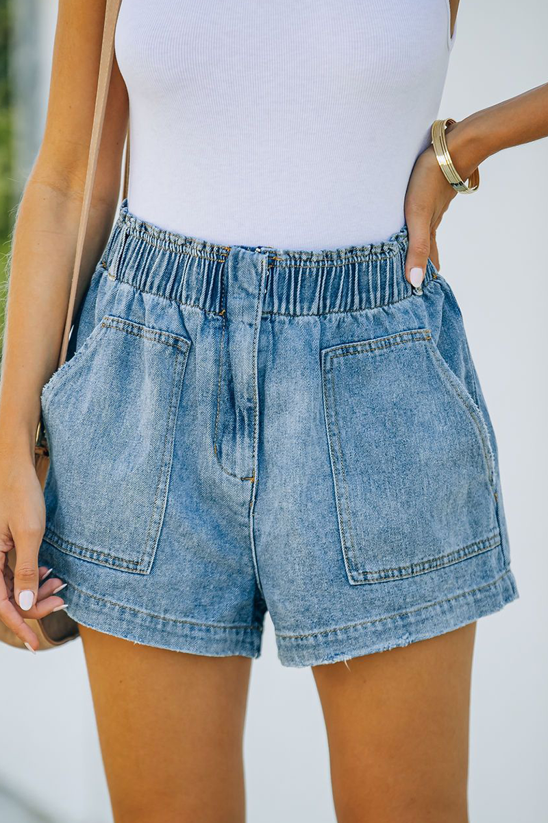 Kaynafashions - Street Solid Patchwork Pocket Straight Denim Shorts