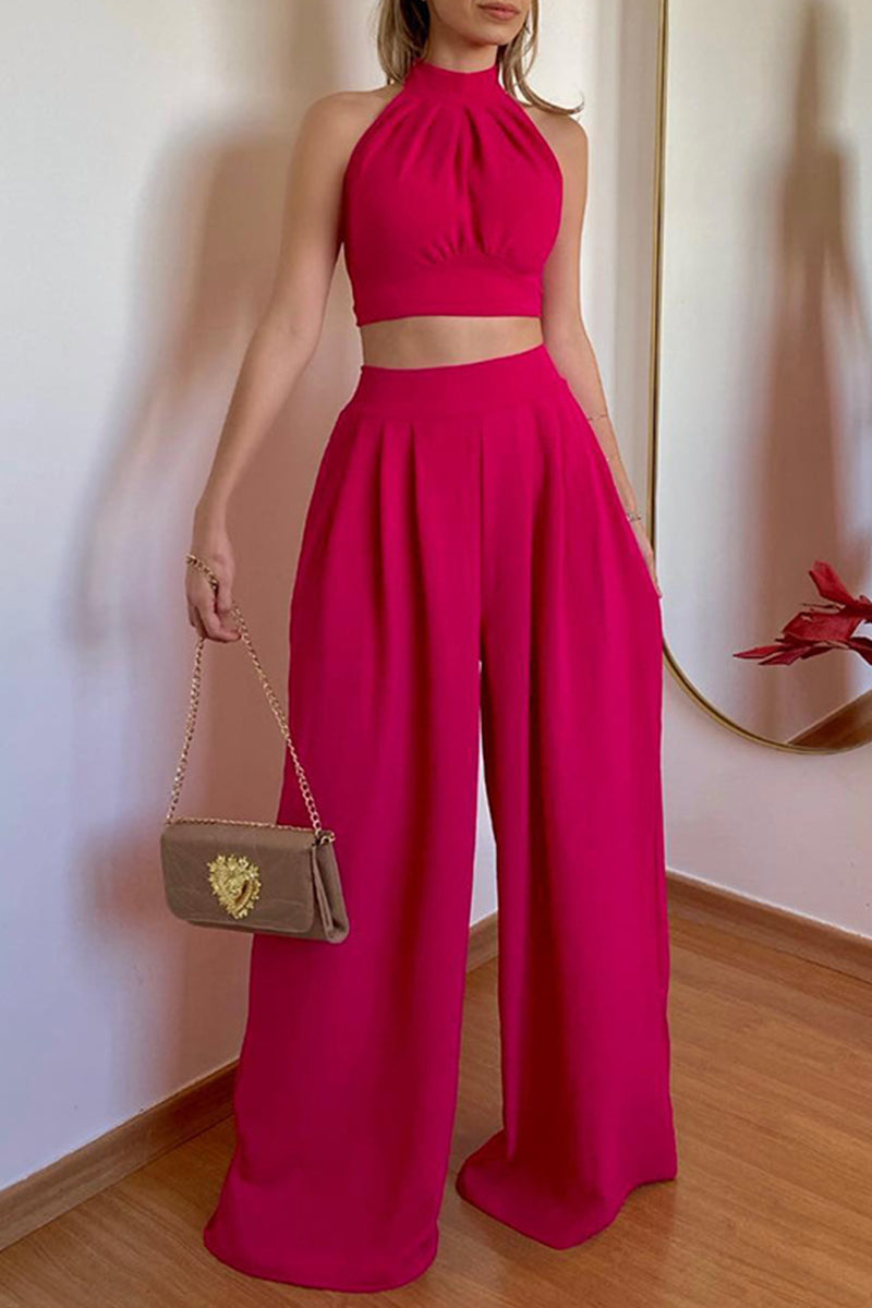 Kaynafashions - Sexy Simplicity Solid Frenulum Halter Sleeveless Two Pieces