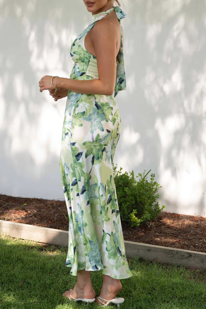 Kaynafashions - Celebrities Elegant Floral Bandage Halter A Line Dresses