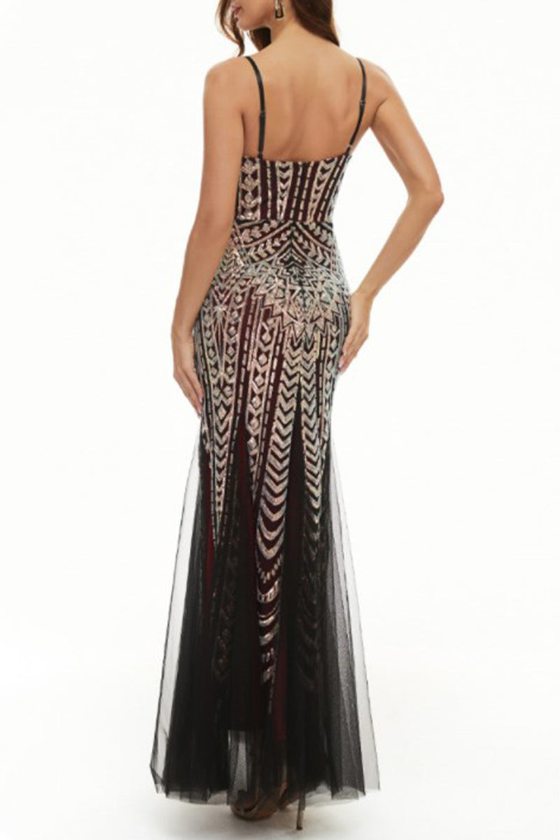 Kaynafashions - Sexy Celebrities Patchwork Sequins V Neck Evening Dress Dresses(4 Colors)