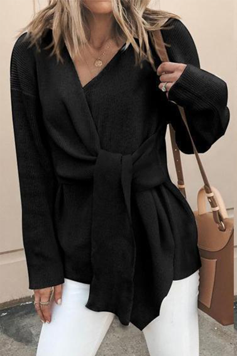 Kaynafashions - Casual Solid Patchwork V Neck Sweaters(4 Colors)