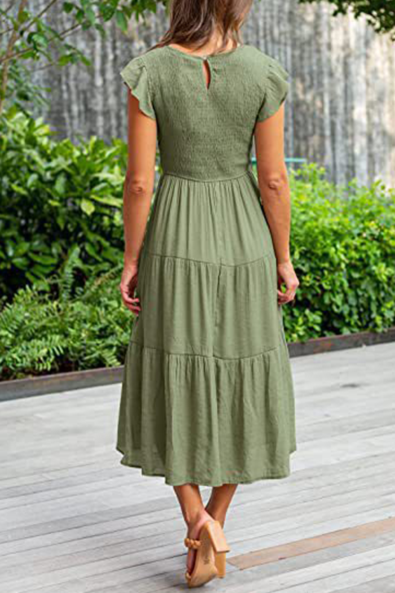 Kaynafashions - Fashion Solid Flounce O Neck Cake Skirt Dresses(9 colors)