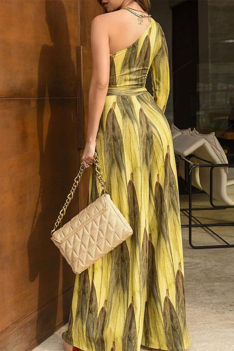 Kaynafashions - Sexy Elegant Print Printing Asymmetrical Collar Regular Jumpsuits