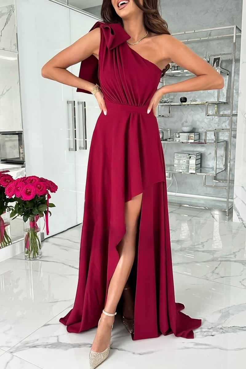Kaynafashions - Elegant Formal Solid Backless Oblique Collar Evening Dress Dresses(3 Colors)