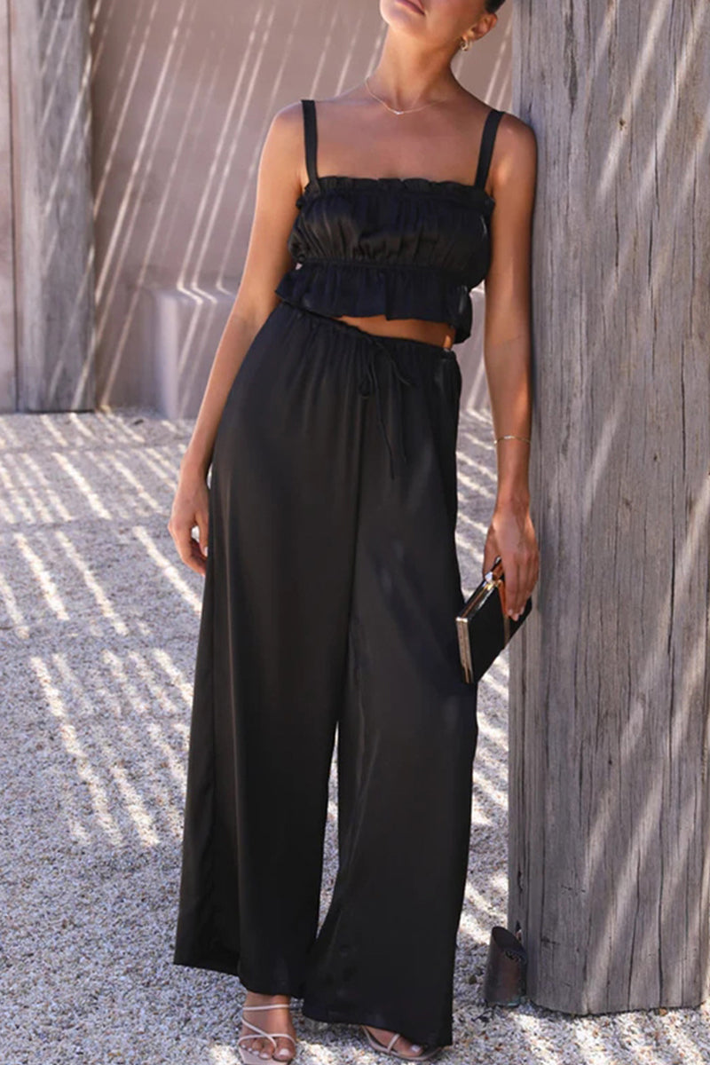 Kaynafashions - Celebrities Elegant Solid Flounce Square Collar Sleeveless Two Pieces