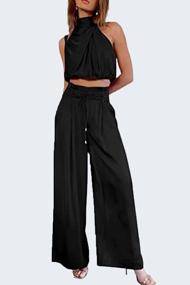 Kaynafashions - Casual Solid Patchwork O Neck Sleeveless Two Pieces