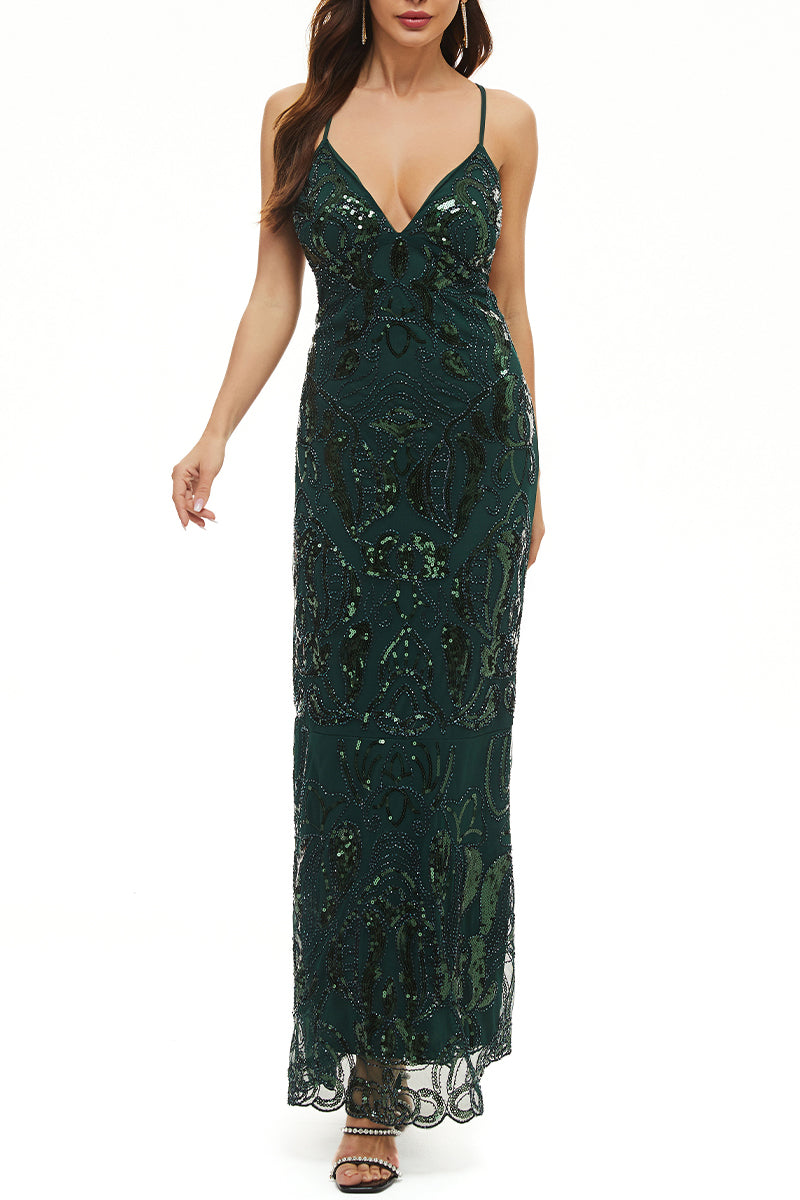 Kaynafashions - Sexy Formal Patchwork Bandage Sequins V Neck Evening Dress Dresses(7 Colors)