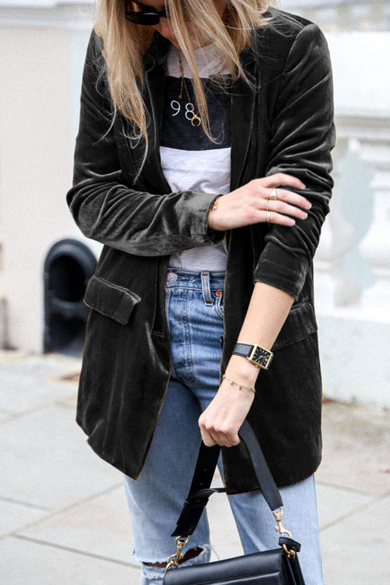 Kaynafashions - Elegant Solid Pocket Turndown Collar Outerwear(4 Colors)