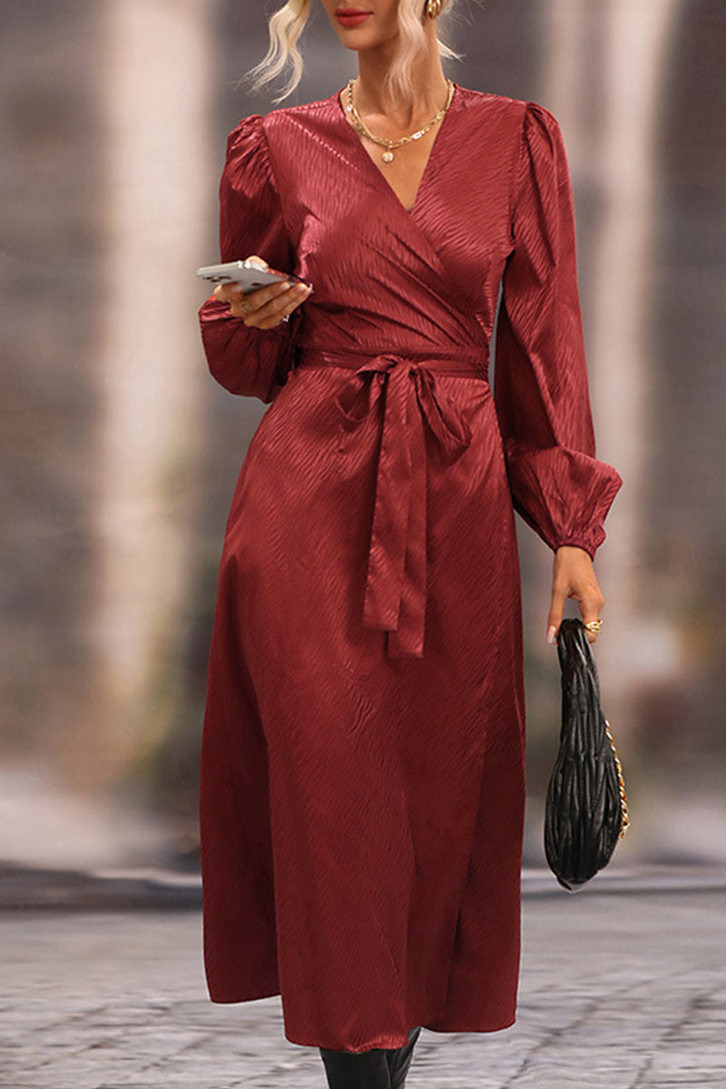 Kaynafashions - Elegant Solid Frenulum V Neck A Line Dresses