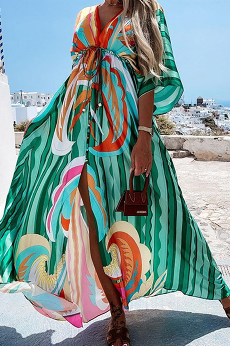 Kaynafashions - College Vacation Print Frenulum Beach Dress Dresses(6 Colors)