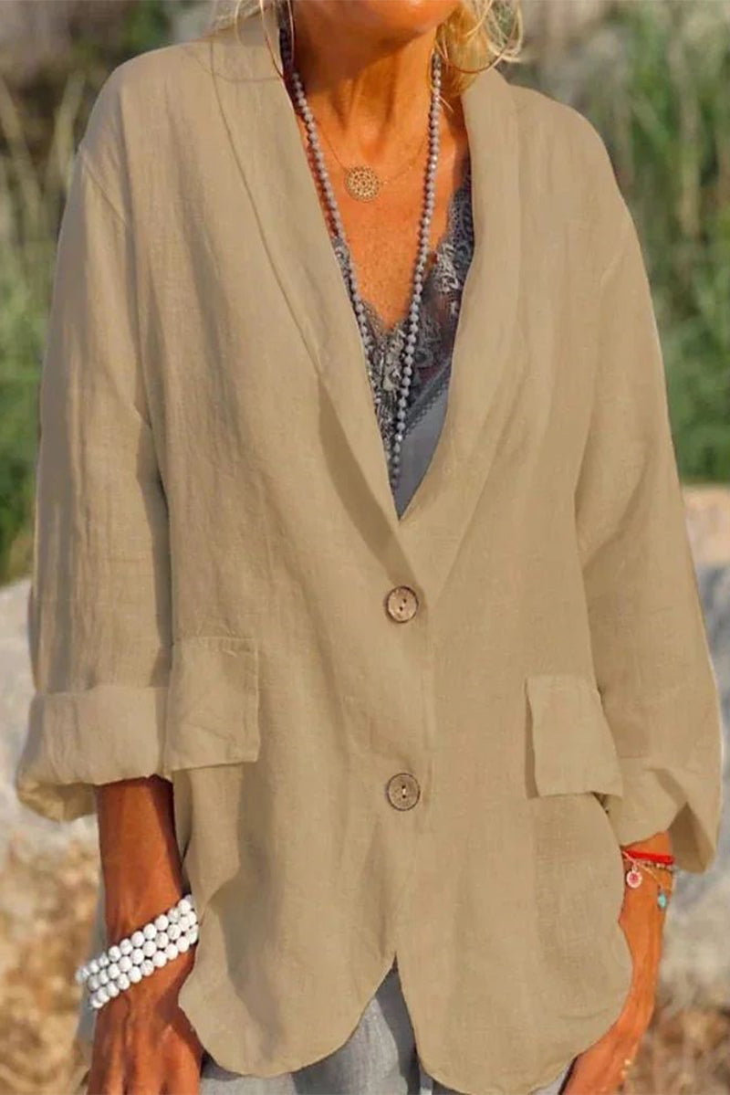 Kaynafashions - Casual Work Solid Solid Color Turn-back Collar Outerwear