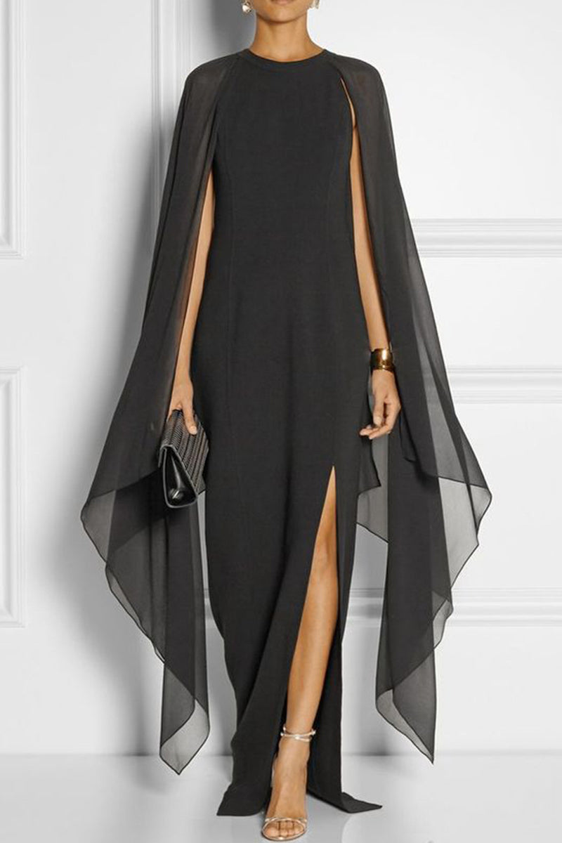 Kaynafashions - British Style Elegant Solid Slit O Neck Evening Dress Dresses