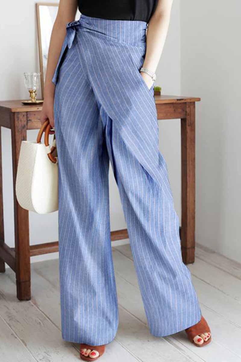 Kaynafashions - Casual Striped Patchwork Loose High Waist Wide Leg Bottoms