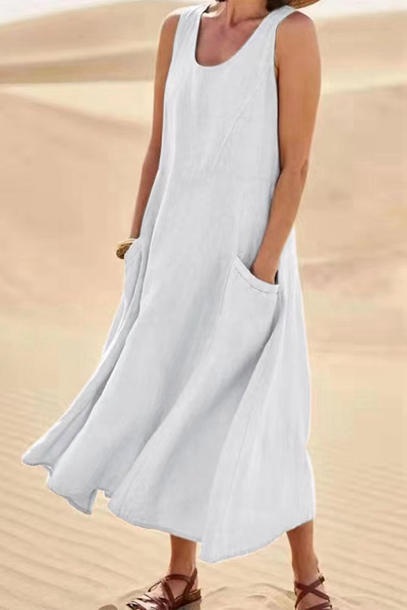 Kaynafashions - Casual Solid Patchwork U Neck Straight Dresses(7 Colors)