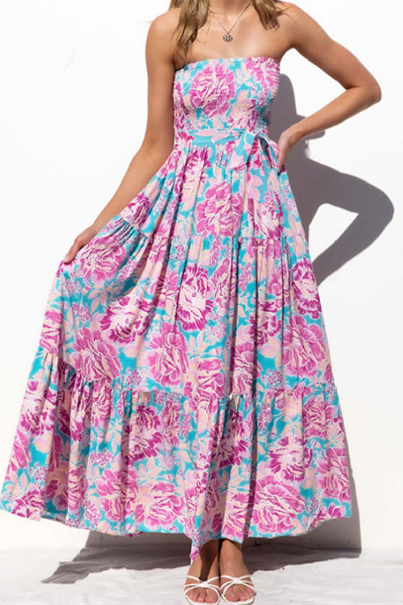 Kaynafashions - Elegant Floral Patchwork Strapless A Line Dresses