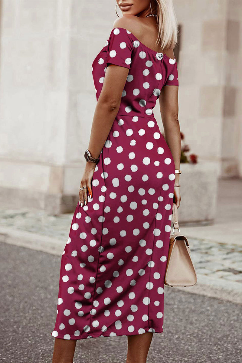 Kaynafashions - Sexy Elegant Print Patchwork Slit Off the Shoulder Printed Dress Dresses