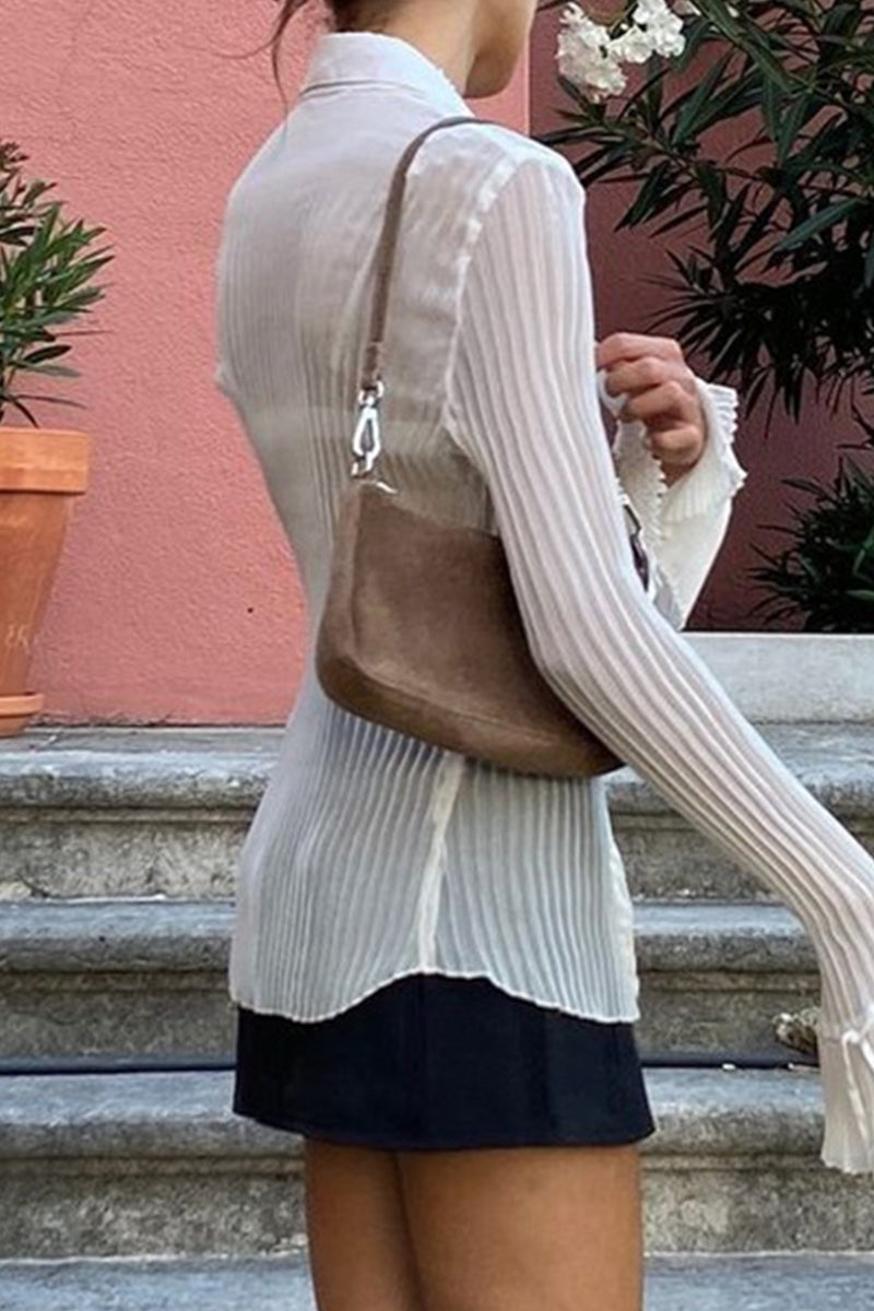 Kaynafashions - Casual Work Solid Patchwork Turndown Collar Tops