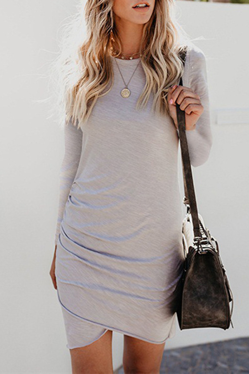 Kaynafashions - Street Solid Patchwork O Neck Pencil Skirt Dresses(4 Colors)