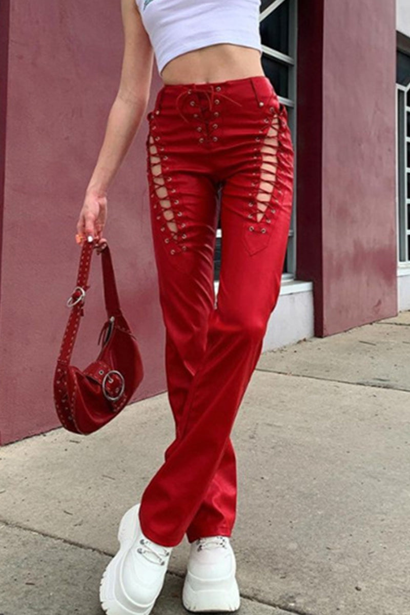 Kaynafashions - Sexy Solid Frenulum Regular Mid Waist Pencil Solid Color Bottoms