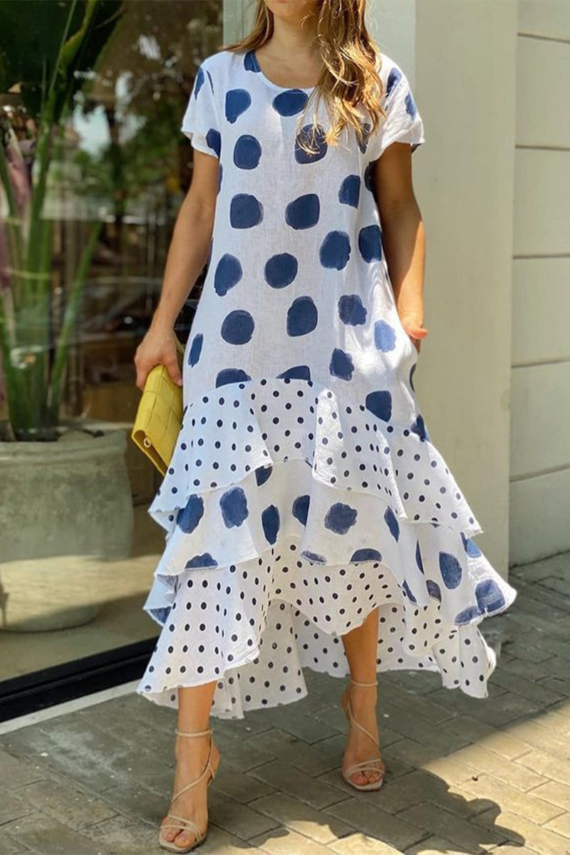 Kaynafashions - Casual Dot Patchwork Printed Dress Dresses(10 Colors)
