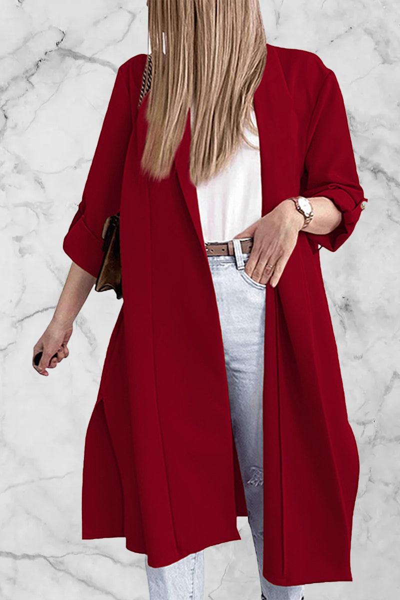 Kaynafashions - Fashion Elegant Solid Slit Turndown Collar Outerwear