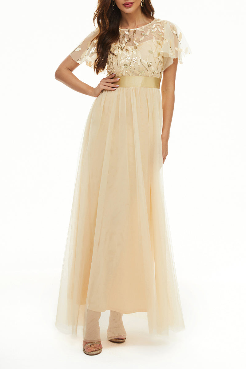 Kaynafashions - Elegant Formal Patchwork Zipper O Neck Ball Gown Dresses