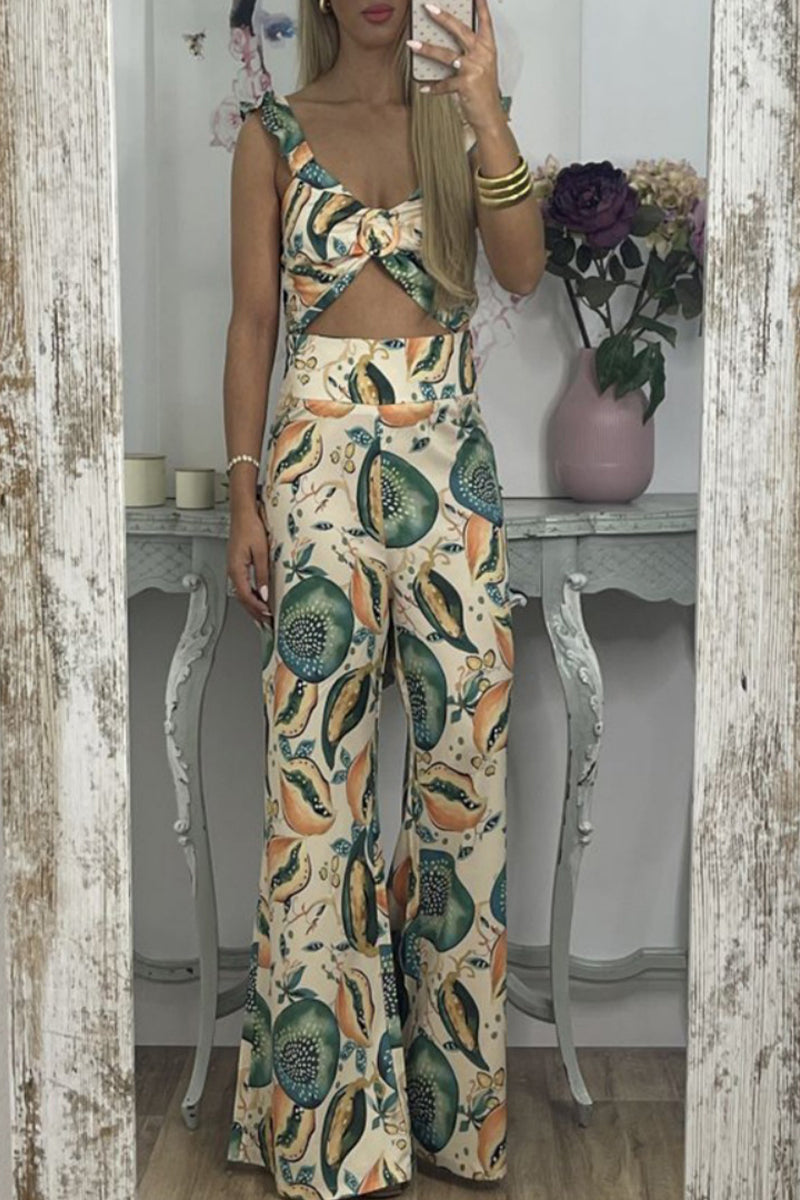 Kaynafashions - Street Print Patchwork V Neck Sleeveless Two Pieces