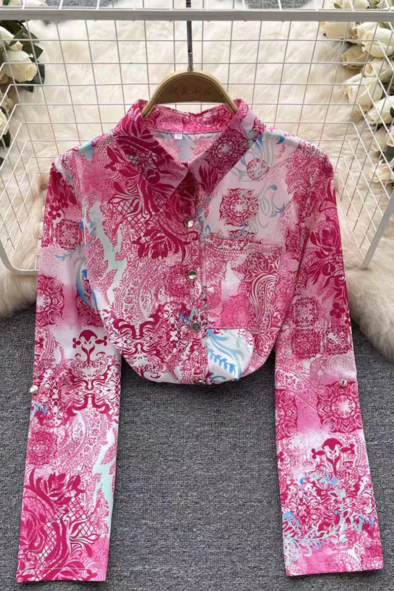 Kaynafashions - Work Elegant Floral Patchwork Turndown Collar Blouses(6 Colors)