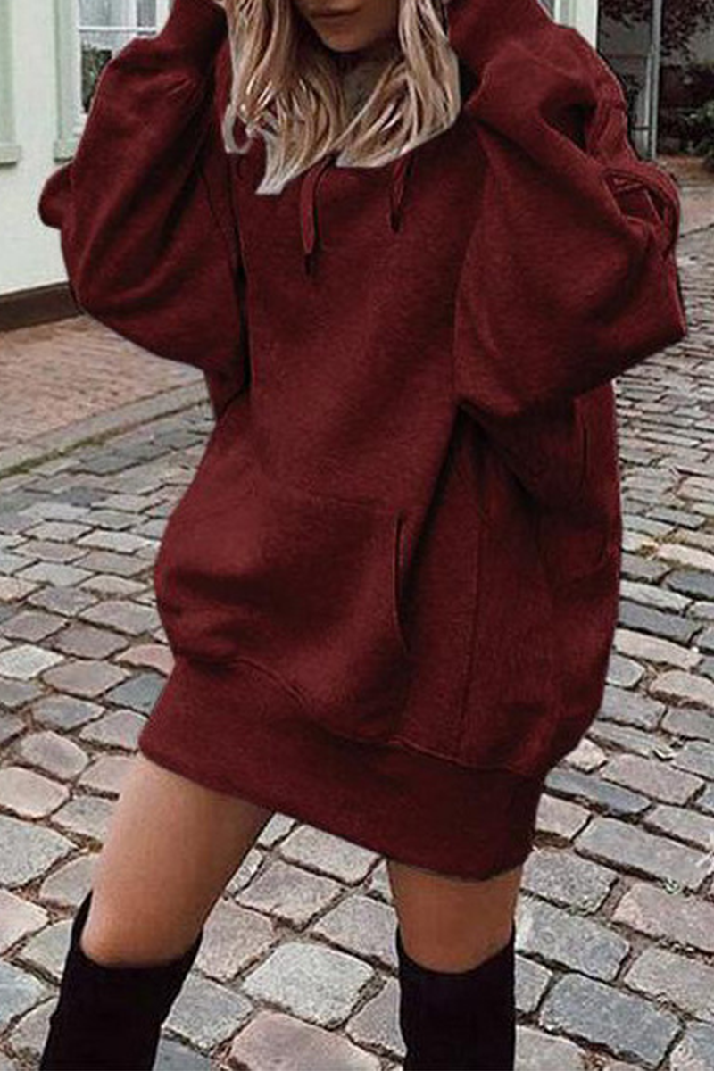 Kaynafashions - Casual Solid Patchwork Hooded Collar Straight Dresses(3 colors)