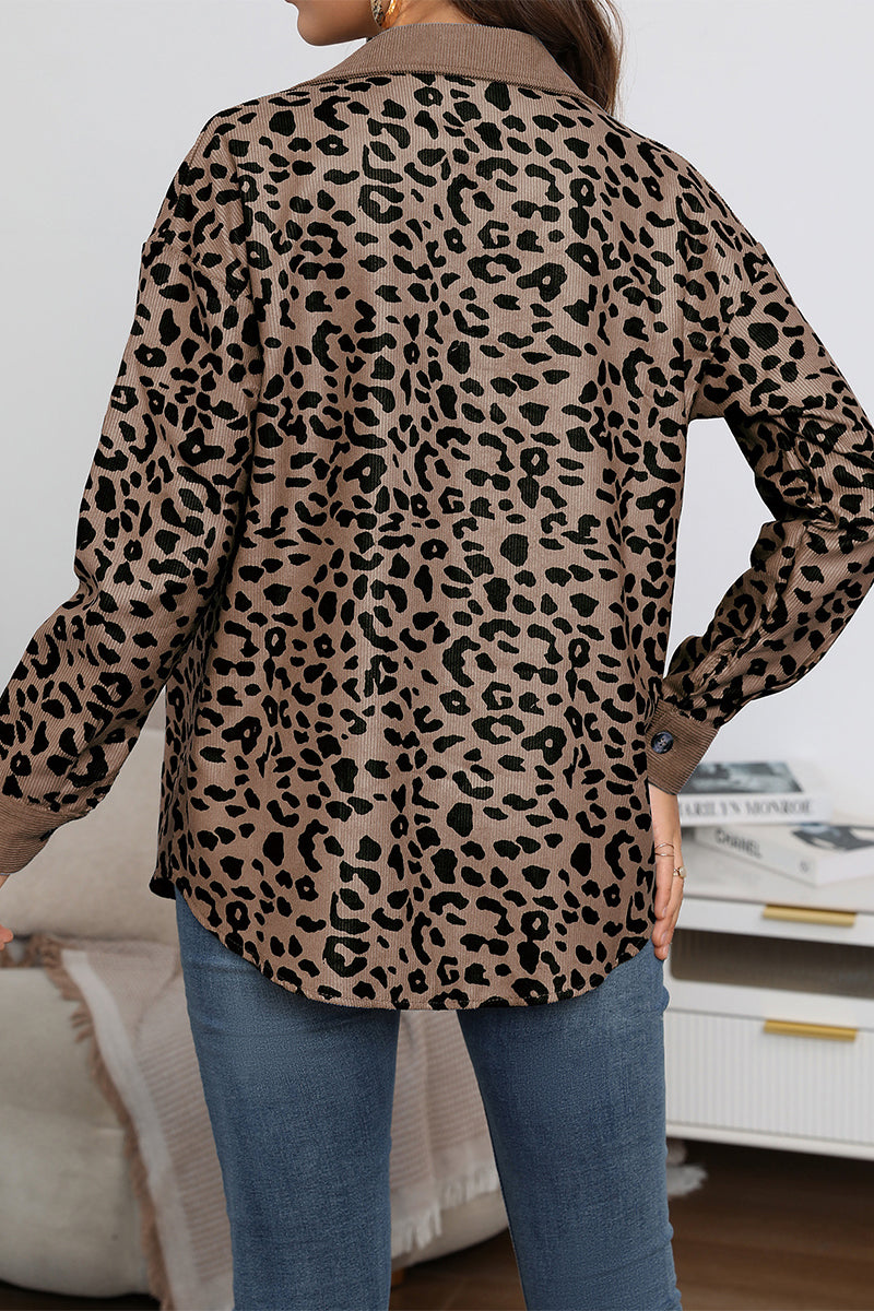 Kaynafashions - Casual Sweet Leopard Pocket Turndown Collar Tops