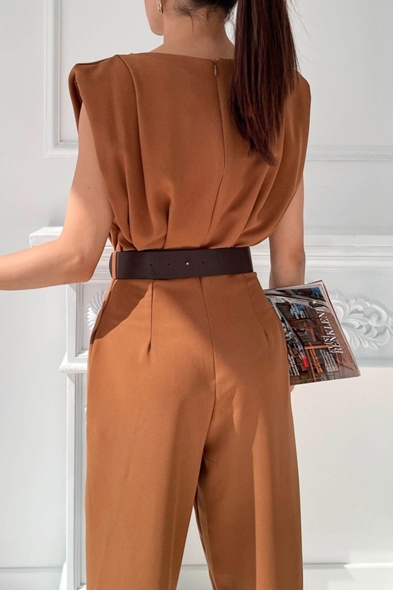 Kaynafashions - Street Solid Patchwork U Neck Regular Jumpsuits(3 Colors)