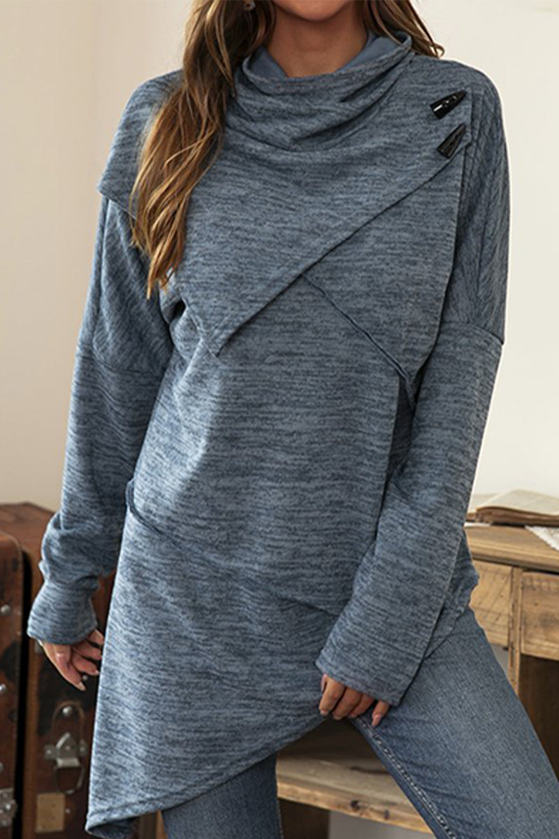 Kaynafashions - Casual Solid Patchwork Asymmetrical Scarf Collar Tops(5 Colors)