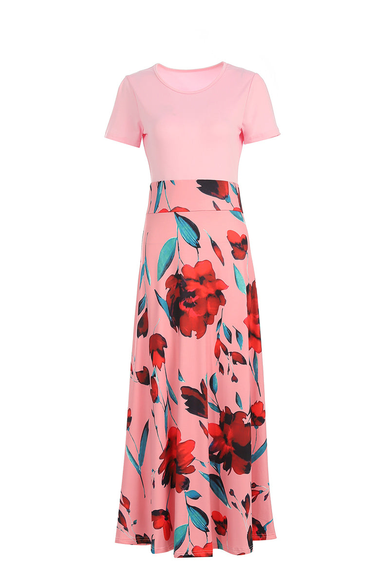Kaynafashions - Casual Bohemian Print Solid Patchwork O Neck Short Sleeve Dress Dresses(12 Colors)