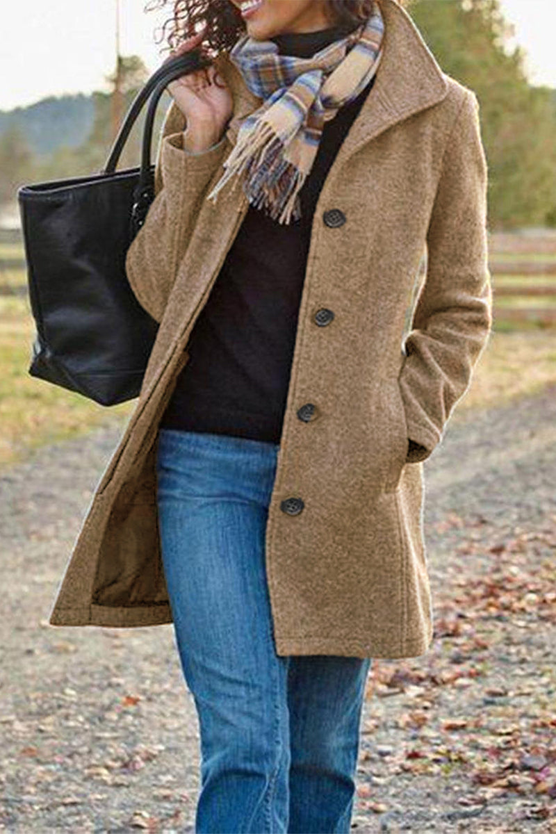 Kaynafashions - Casual Solid Patchwork Turn-back Collar Outerwear(4 Colors)