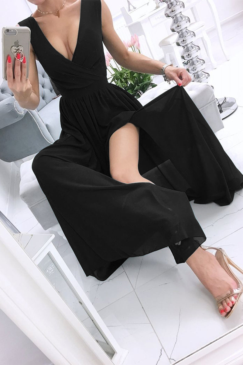 Kaynafashions - Sexy Simplicity Solid Slit V Neck Princess Dresses(6 Colors)